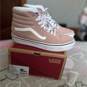 Vans Pink and White High-Top Sneakers with Classic Stripe